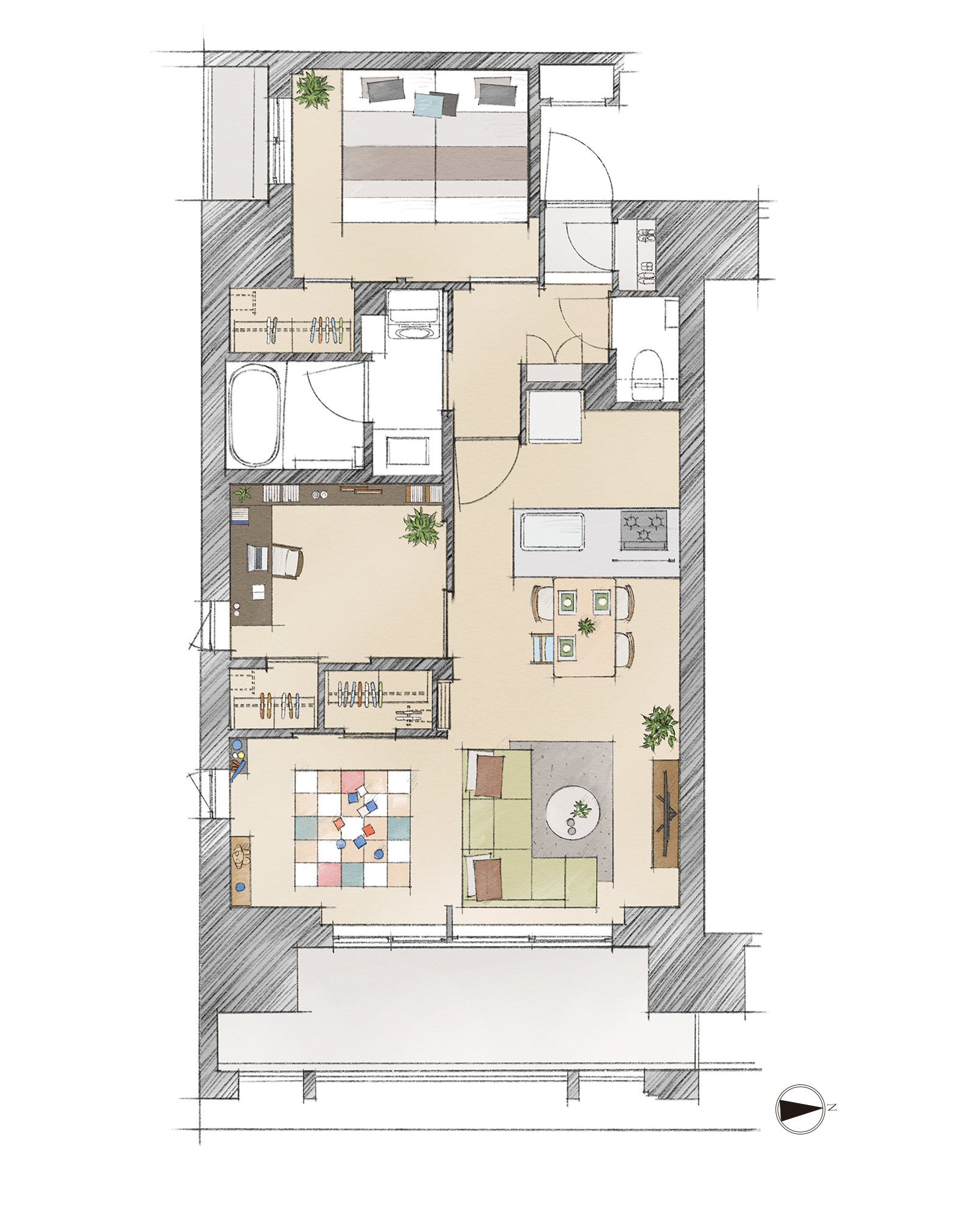 B TYPE 家具レイアウト（14階住戸）例-2